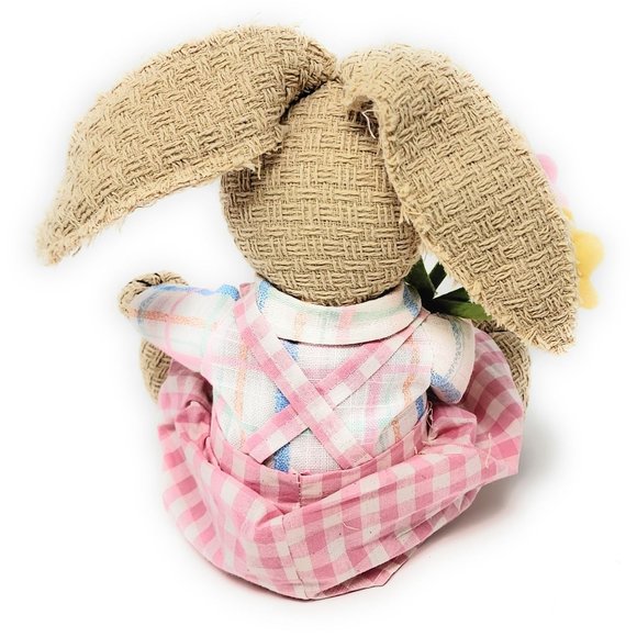 Plush Easter Bunny with Flowers Shelf or Table 10" Rabbit Party Decor - Picture 3 of 5